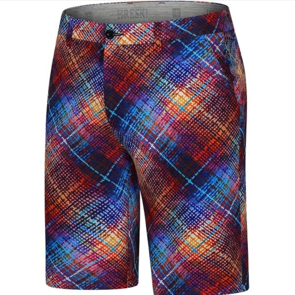 Like New - Hreski Shorts Men 36 Golf Stretch Lightweight Colorful Plaid